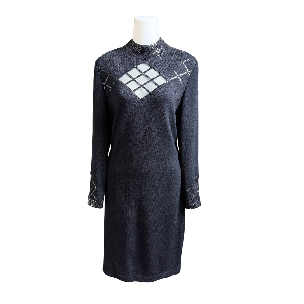 St John Santana Knit Dress Vintage Paillettes Sequin Cutout Mock 10 M (no tags)